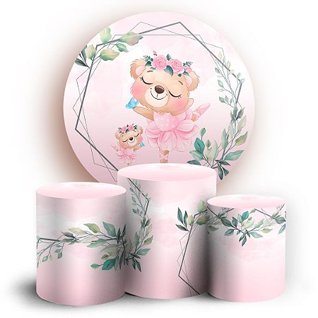 Capas Painel Redondo e Trio Cilindro Sublimado -  Ursinha Bailarina