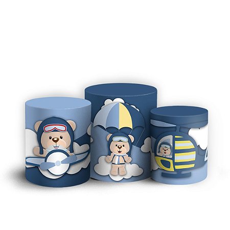 Capas Trio Cilindro Sublimado Vest Facil - Ursinho Aviador