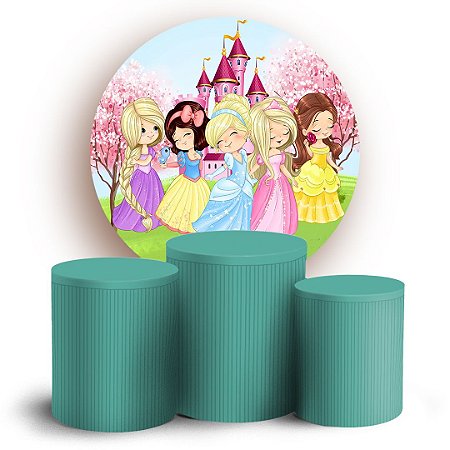 Capas Painel Redondo e Trio Cilindro Sublimado - Princesas