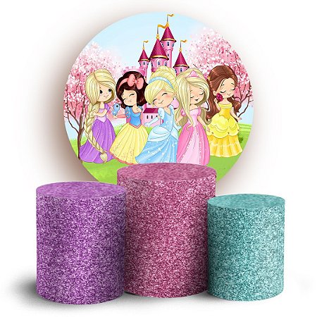 Capas Painel Redondo e Trio Cilindro Sublimado - Princesas