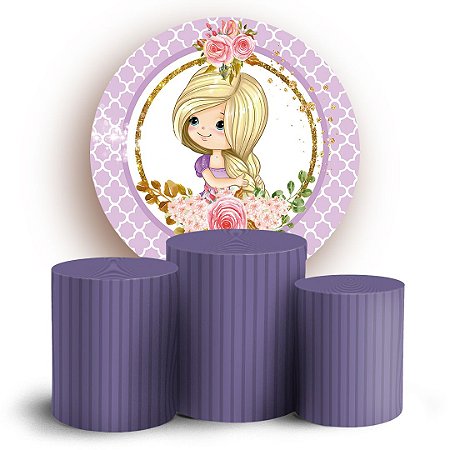 Capas Painel Redondo e Trio Cilindro Sublimado - Rapunzel Princesas