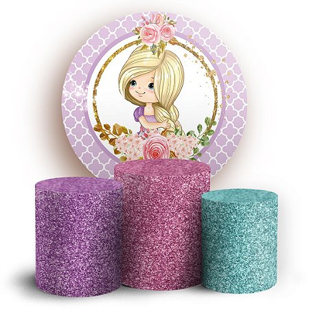 Capas Painel Redondo e Trio Cilindro Sublimado - Rapunzel Princesas