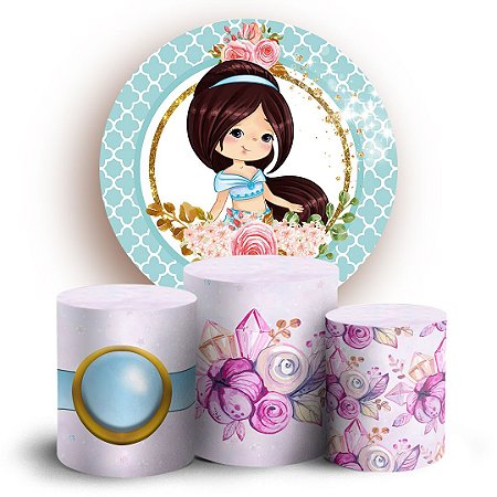 Capas Painel Redondo e Trio Cilindro Sublimado - Jasmine Princesas