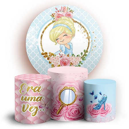 Capas Painel Redondo e Trio Cilindro Sublimado - Cinderela Princesas