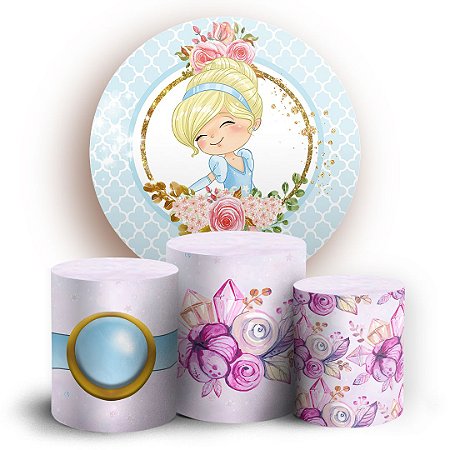 Capas Painel Redondo e Trio Cilindro Sublimado - Cinderela Princesas