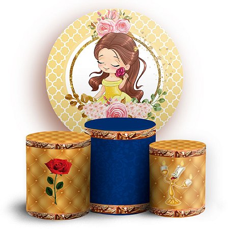 Capas Painel Redondo e Trio Cilindro Sublimado - Bela Princesas