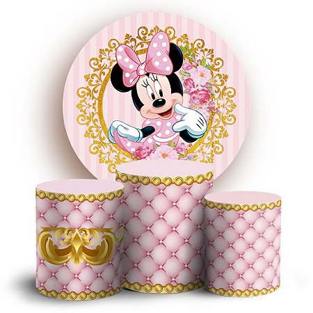 Capas Painel Redondo e Trio Cilindro Sublimado - Minnie Rosa