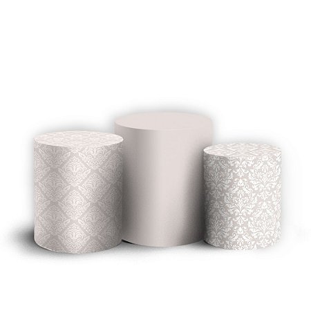 Capas Trio Cilindro Sublimado Vest Facil - Floral Arabesco Cinza