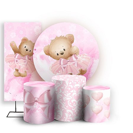 Capas Painel Redondo Trio Cilindro e Faixa Lateral Sublimado - Ursinha Bailarina