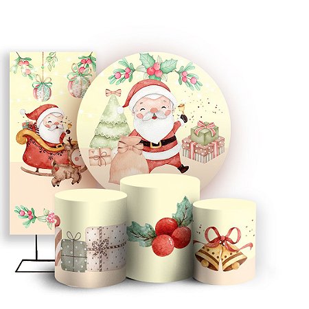 Capas Painel Redondo Trio Cilindro e Faixa Lateral Sublimado - Natal