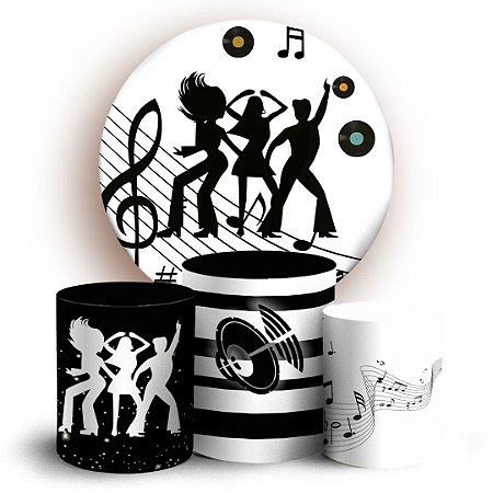 Capas Painel Redondo e Trio Cilindro Sublimado - Balada Discoteca Anos 80