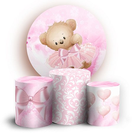 Capas Painel Redondo e Trio Cilindro Sublimado - Ursinha Bailarina