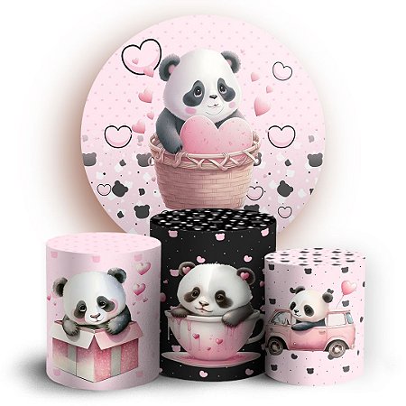 Capas Painel Redondo e Trio Cilindro Sublimado - Panda