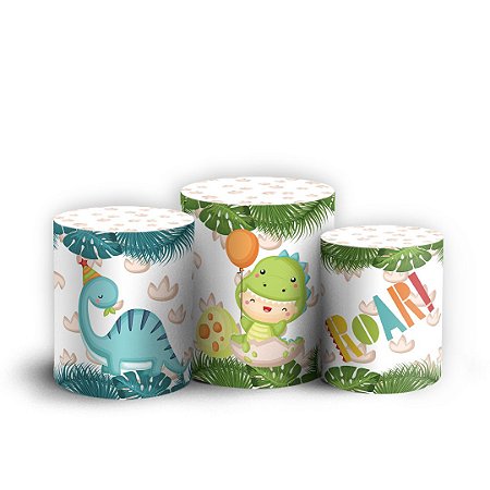 Capas Trio Cilindro Sublimado Vest Facil - Dinossauro Cute