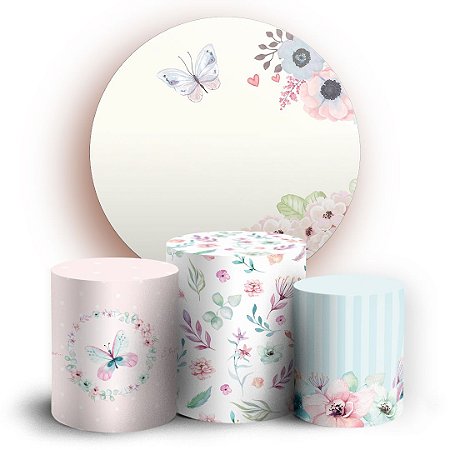 Capas Painel Redondo e Trio Cilindro Sublimado - Borboleta