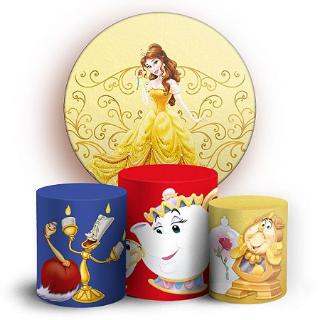 Capas Painel Redondo e Trio Cilindro Sublimado - Bela e a Fera