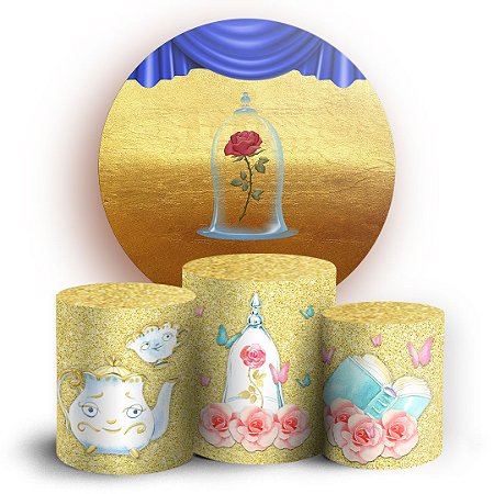 Capas Painel Redondo e Trio Cilindro Sublimado - Bela e a Fera