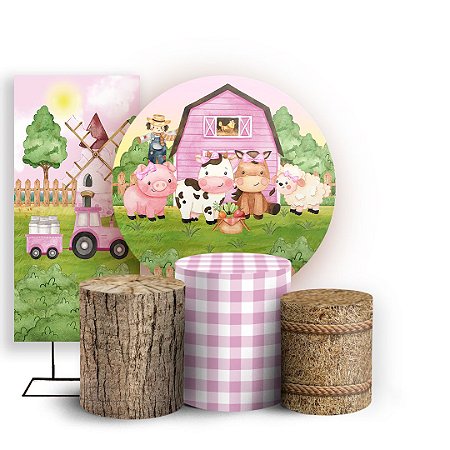 Capas Painel Redondo Trio Cilindro e Faixa Lateral Sublimado - Fazendinha Aquarela