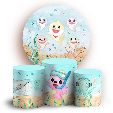 Capas Painel Redondo e Trio Cilindro Sublimado - Baby Shark