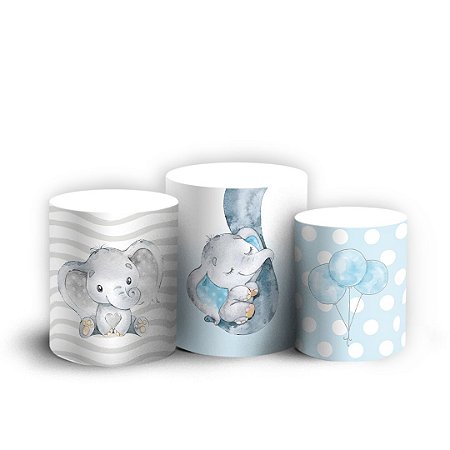 Capas Trio Cilindro Sublimado Vest Facil - Elefantinhos Azul