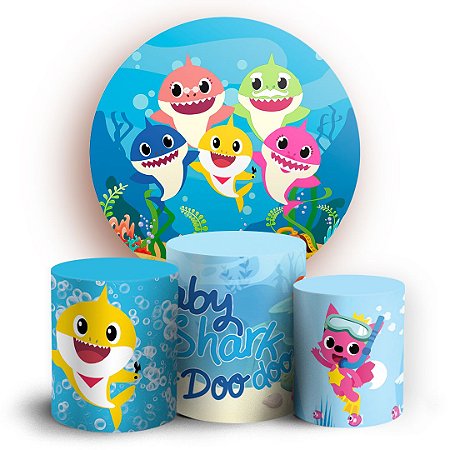 Capas Painel Redondo e Trio Cilindro Sublimado - Baby Shark