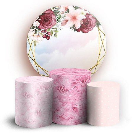 Capas Painel Redondo e Trio Cilindro Sublimado - Floral Arabesco