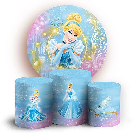 Capas Painel Redondo e Trio Cilindro Sublimado - Cinderela