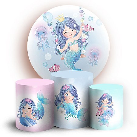 Capas Painel Redondo e Trio Cilindro Sublimado - Sereia