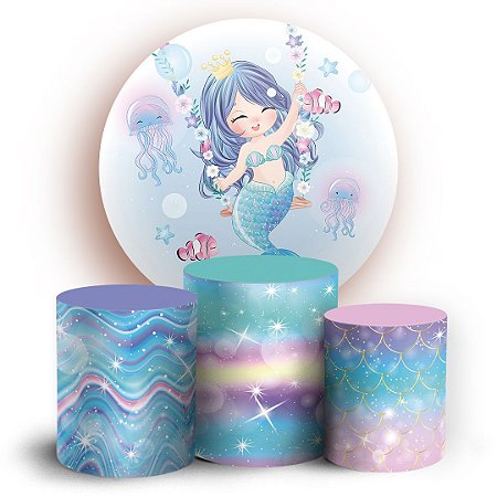 Capas Painel Redondo e Trio Cilindro Sublimado - Sereia