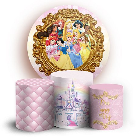 Capas Painel Redondo e Trio Cilindro Sublimado - Princesas da Disney