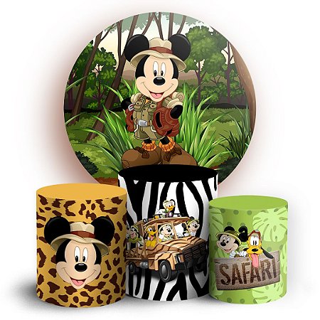 Capas Painel Redondo e Trio Cilindro Sublimado - Mickey Safari