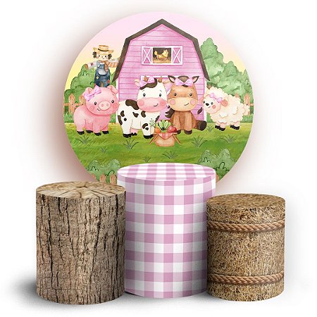 Capas Painel Redondo e Trio Cilindro Sublimado - Fazendinha Aquarela