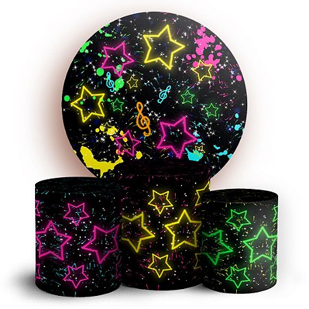 Capas Painel Redondo e Trio Cilindro Sublimado - Estrelas Neon Grunge