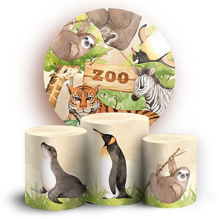 Capas Painel Redondo e Trio Cilindro Sublimado - Zoológico