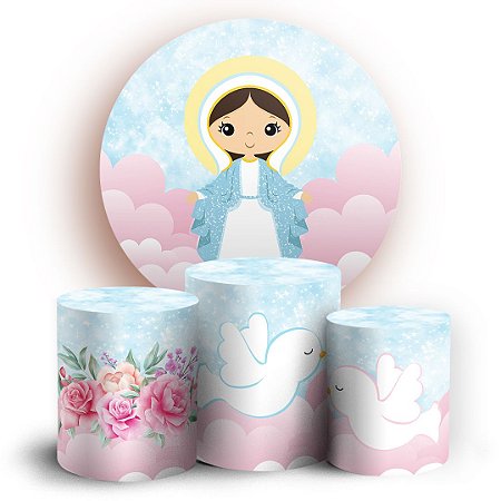 Capas Painel Redondo e Trio Cilindro Sublimado - Virgem Maria Cute