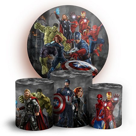 Capas Painel Redondo e Trio Cilindro Sublimado - Vingadores