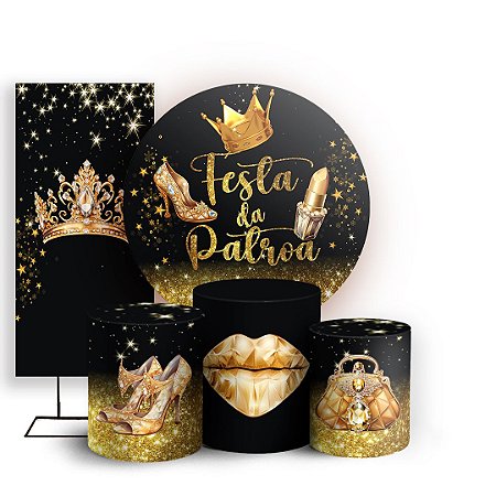 Capas Painel Redondo Trio Cilindro e Faixa Lateral Sublimado - Festa das Patroas