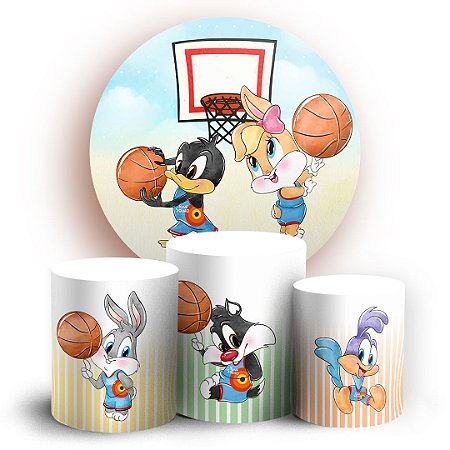 Capas Painel Redondo e Trio Cilindro Sublimado - Looney Tunes Basquete