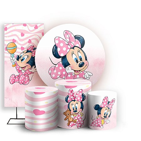 Capas Painel Redondo Trio Cilindro e Faixa Lateral Sublimado - Minnie Baby