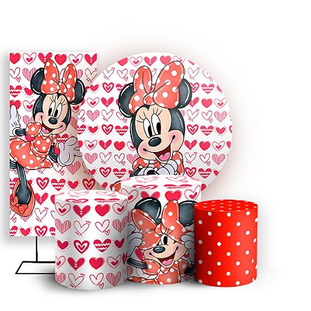 Capas Painel Redondo Trio Cilindro e Faixa Lateral Sublimado - Minnie Vermelha