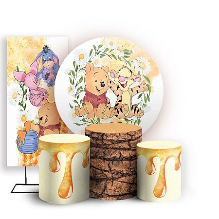 Capas Painel Redondo Trio Cilindro e Faixa Lateral Sublimado - Ursinho Pooh