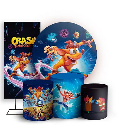 Capas Painel Redondo Trio Cilindro e Faixa Lateral Sublimado - Crash Bandicoot