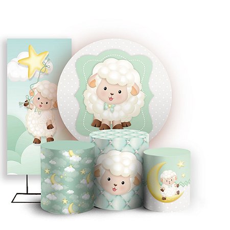 Capas Painel Redondo Trio Cilindro e Faixa Lateral Sublimado - Ovelhinha