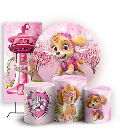 Capas Painel Redondo Trio Cilindro e Faixa Lateral Sublimado - Patrulha Canina Skye