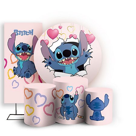 Capas Painel Redondo Trio Cilindro e Faixa Lateral Sublimado - Stitch