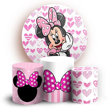 Capas Painel Redondo e Trio Cilindro Sublimado - Minnie Rosa
