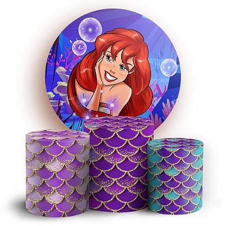 Capas Painel Redondo e Trio Cilindro Sublimado - Ariel Escama Sereia