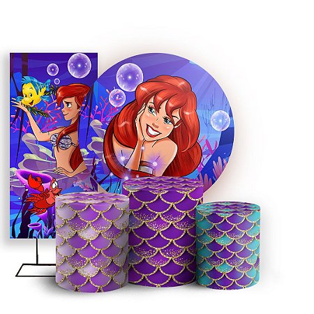 Capas Painel Redondo Trio Cilindro e Faixa Lateral Sublimado - Ariel Escama Sereia