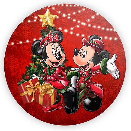 Painel Redondo - Mickey e Minnie Natal - Sublimado 3D