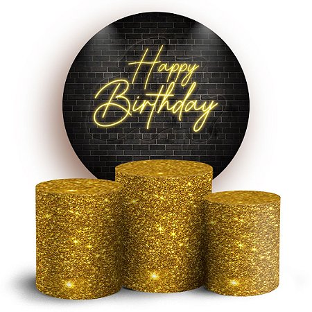Capas Painel Redondo e Trio Cilindro Sublimado - Aniversário Glitter Neon